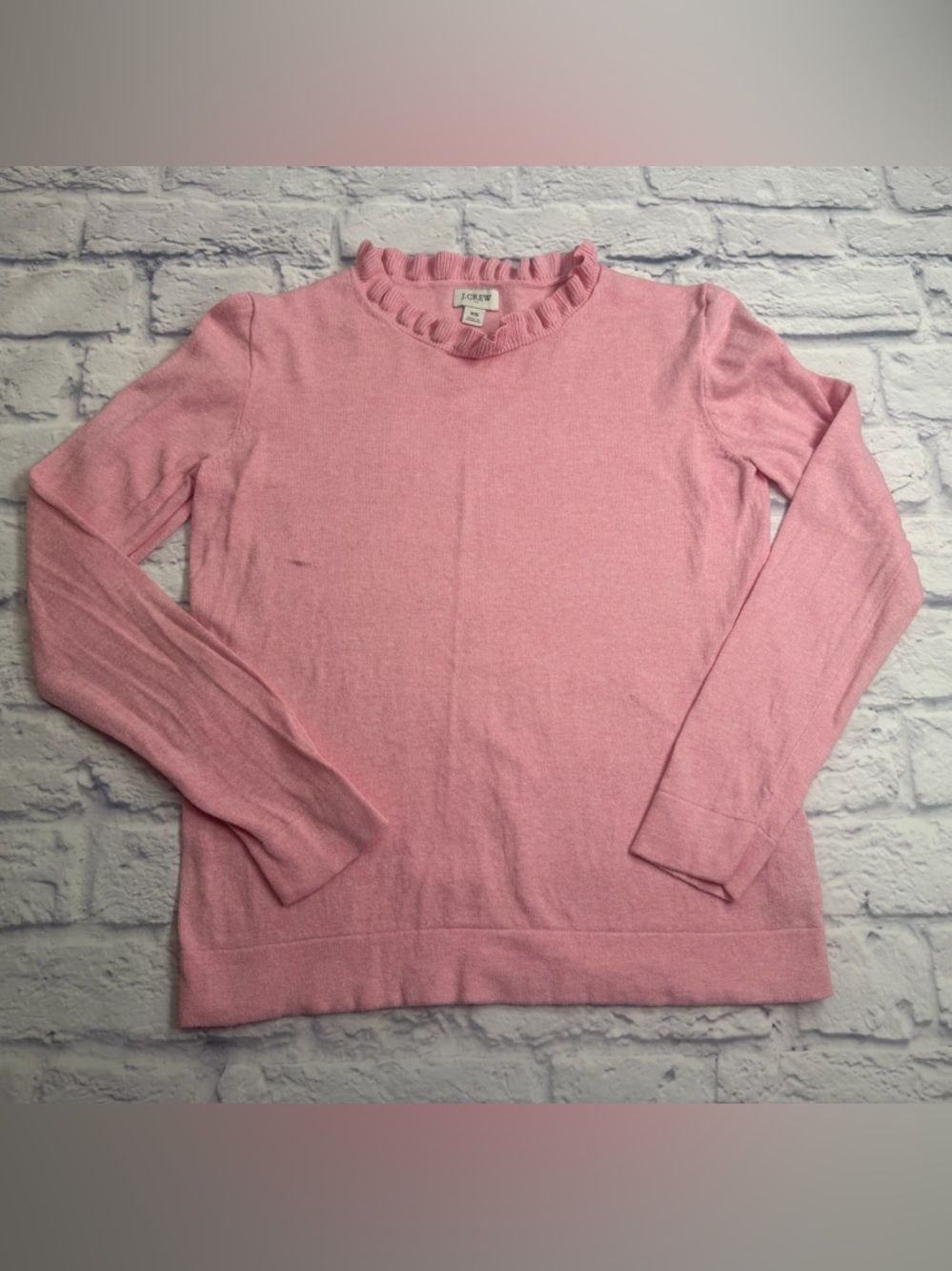 J. Crew Soft Pink Ruffle-Trim Collar Lightweight  Sweater. Size XS. Feminine.